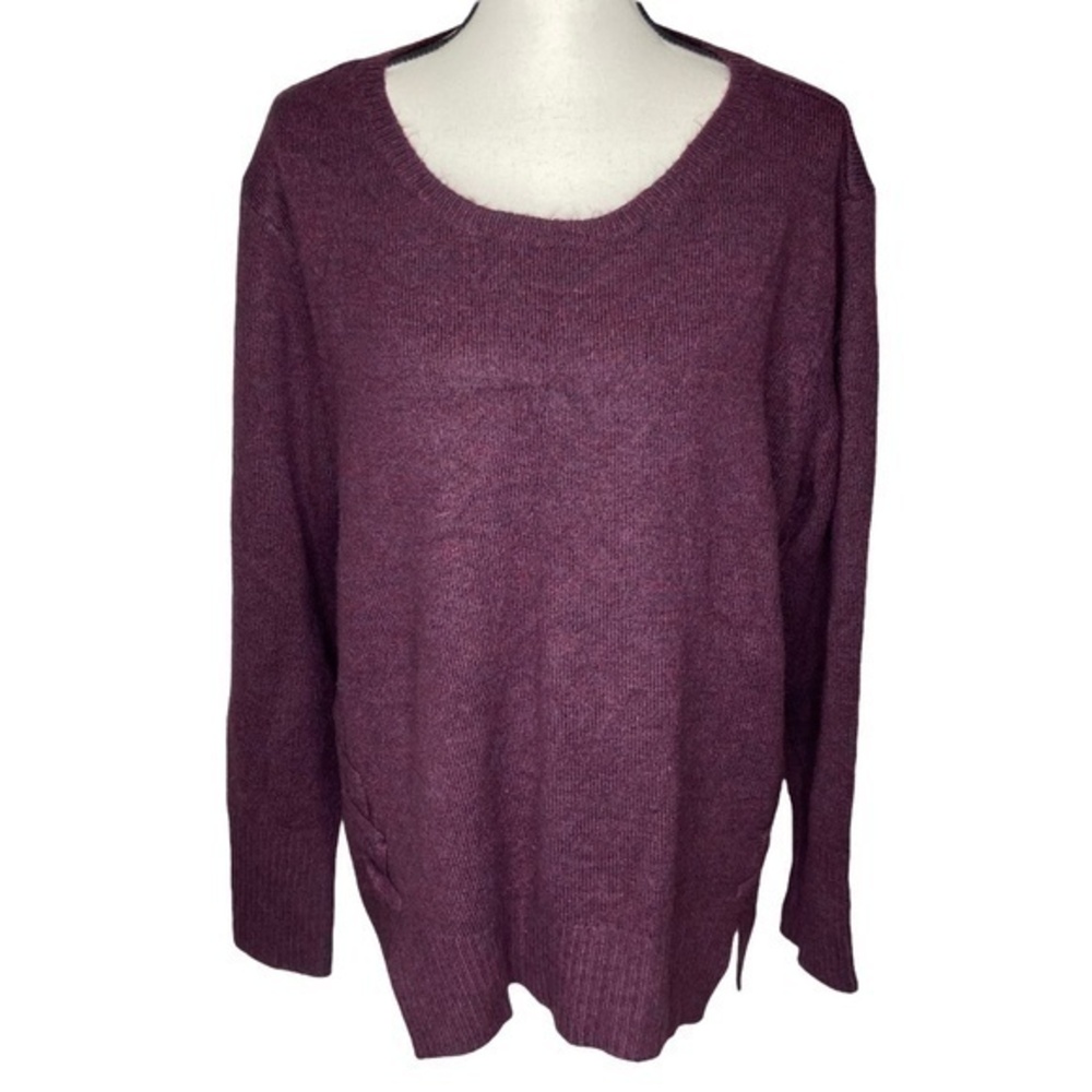 Olivia Sky Sweater Top Plum Purple Long Sleeve X Stitch Down Both Sides Size 2X